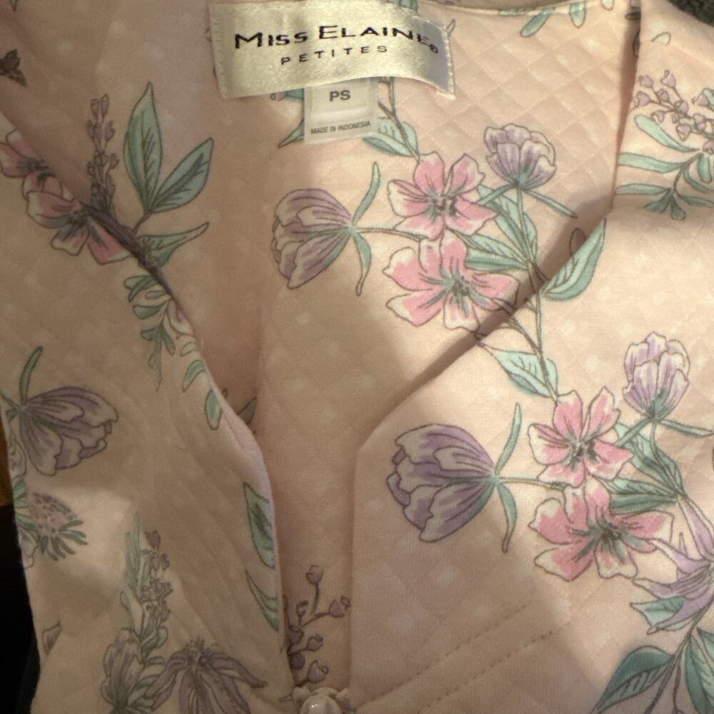 Miss Elaine Quilted Floral Print Long Zipper Robe Pink Lilac Petite Small - Picture 5 of 6